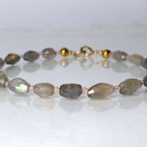 Labradorite and rose quartz gemstone bracelet, arm candy bracelet, friendship bracelet image 1