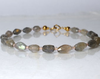 Labradorite and rose quartz gemstone bracelet, arm candy bracelet, friendship bracelet