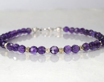Amethyst gemstone bracelet, February birthstone, arm candy bracelet, stackable bracelet, friendship bracelet, yoga bracelet