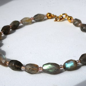 Labradorite and rose quartz gemstone bracelet, arm candy bracelet, friendship bracelet image 2