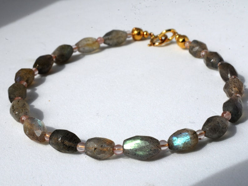 Labradorite and rose quartz gemstone bracelet, arm candy bracelet, friendship bracelet image 2