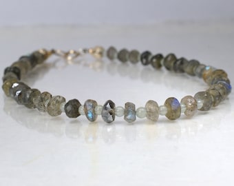 Bracciale in pietra preziosa labradorite e aventurina, bracciale di caramelle a braccio, braccialetto di amicizia, braccialetto impilabile