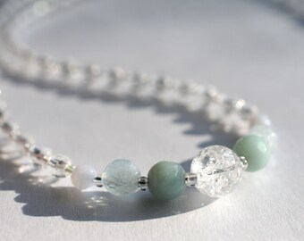 Gemstone necklace with rock crystal and blue gemstones