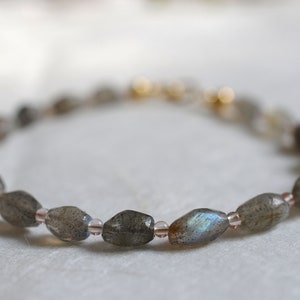 Labradorite and rose quartz gemstone bracelet, arm candy bracelet, friendship bracelet image 3