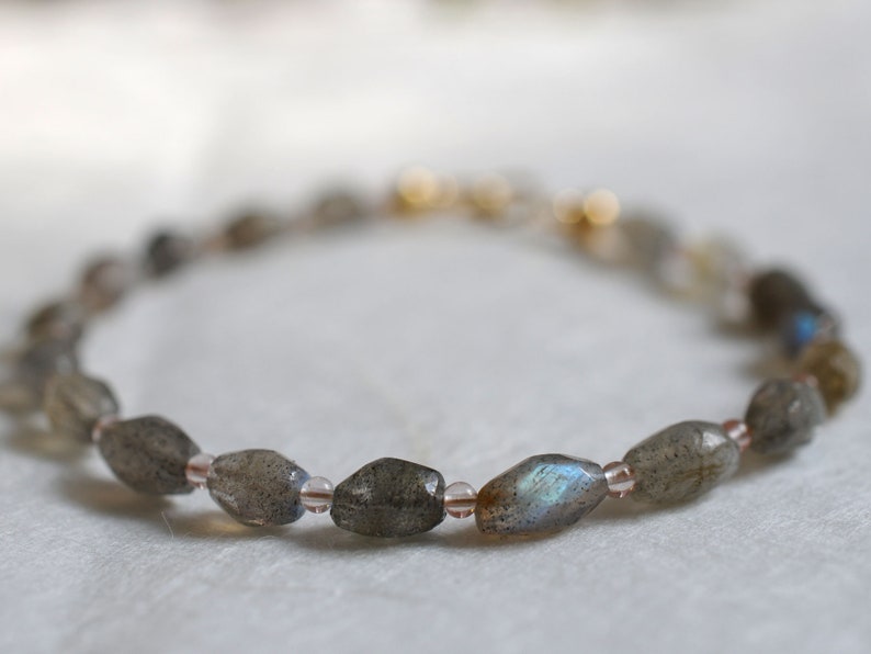 Labradorite and rose quartz gemstone bracelet, arm candy bracelet, friendship bracelet image 3