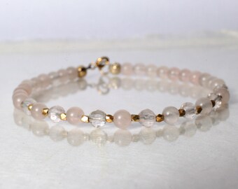 Rose quartz bracelet, gemstone bracelet, color of the year 2016, stackable bracelet