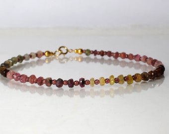 Tourmaline and garnet gemstone bracelet, arm candy bracelet, friendship bracelet, stackable bracelet, January birthstone