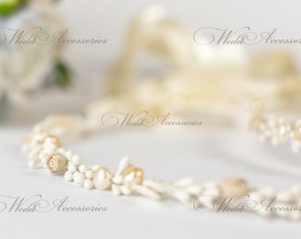 Στέφανα Stefana Handmade Greek Wedding Stephana from porcelain burgeon, roses and pearls