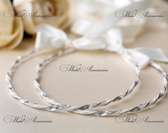 Handmade Twisted Stefana: White Orthodox Wedding Crowns with Swarovski Crystals