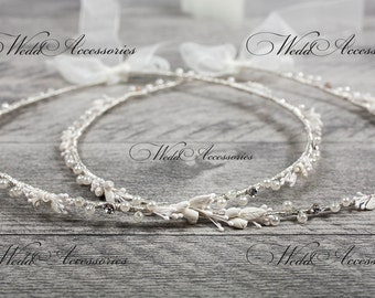 Unique Handmade Stefana Greek Wedding Stephana Στέφανα γάμου with porcelain, leaves,  roses, pearls and crystals Swarovski