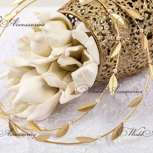 Gold Olive Leaf Stefana, Greek Wedding Crowns with Pearls