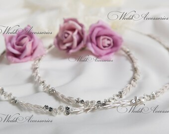 Handmade Greek Wedding Stephana: Pearl Flowers, Crystals