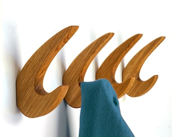 Natural Wood Oak Wall Hook | Modern Decorative Handmade Coat Hook | Minimalist Hat Hook | Coat Rack