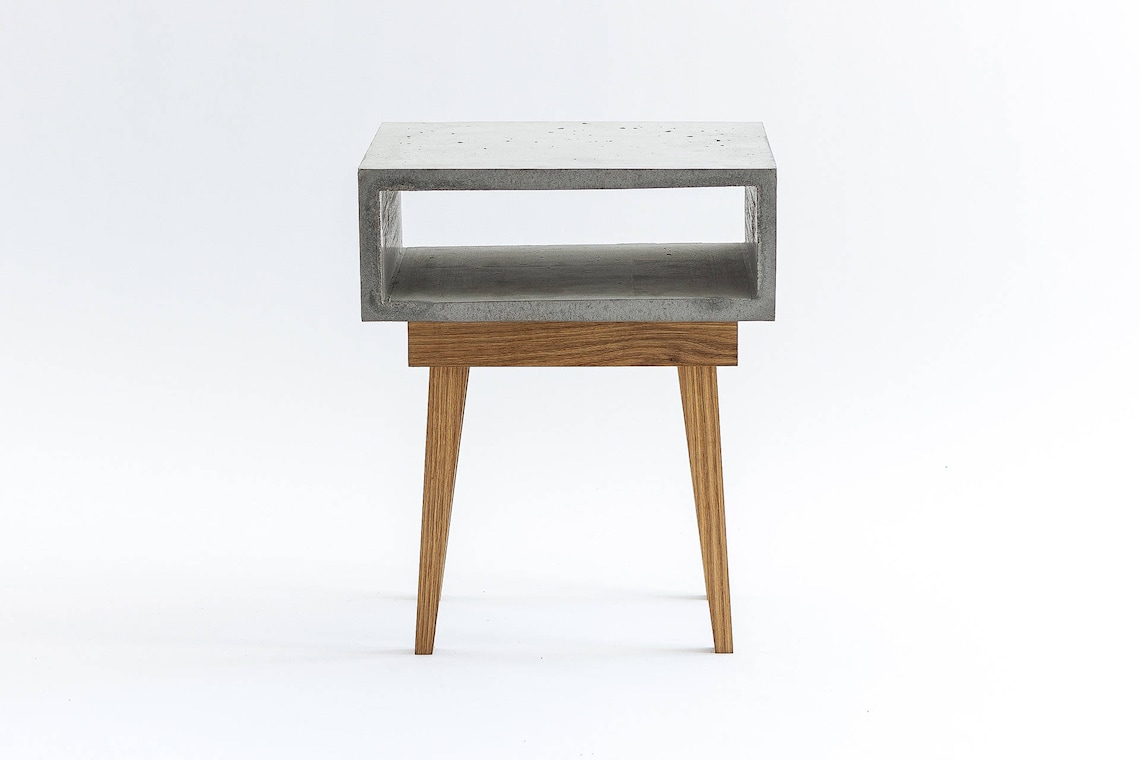 Concrete Bedside Table With Solid Oak Legs Nightstand | Etsy