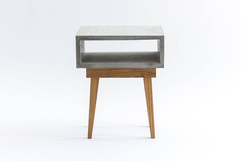 Concrete Bedside Table With Solid Oak Legs Nightstand Etsy