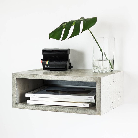 Floating Concrete Nightstand Minimalist Side Table Modern End