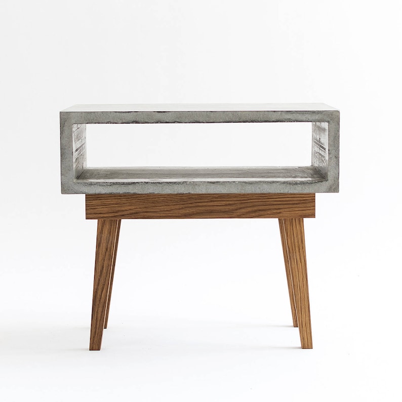 Concrete Bedside Table With Solid Oak Legs Nightstand Etsy