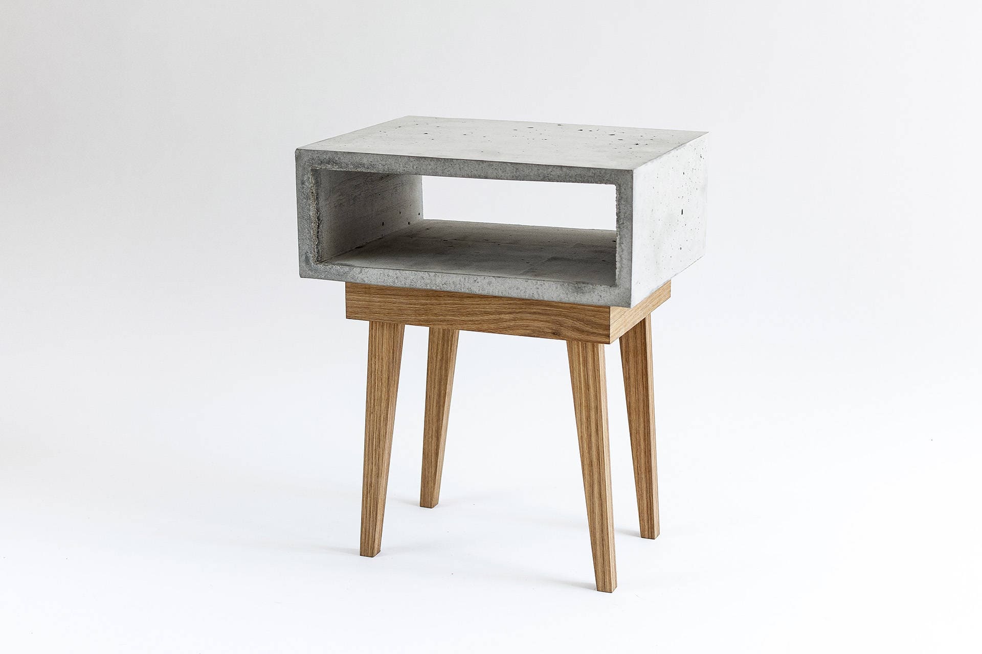 Concrete Bedside Table With Solid Oak Legs Nightstand Etsy