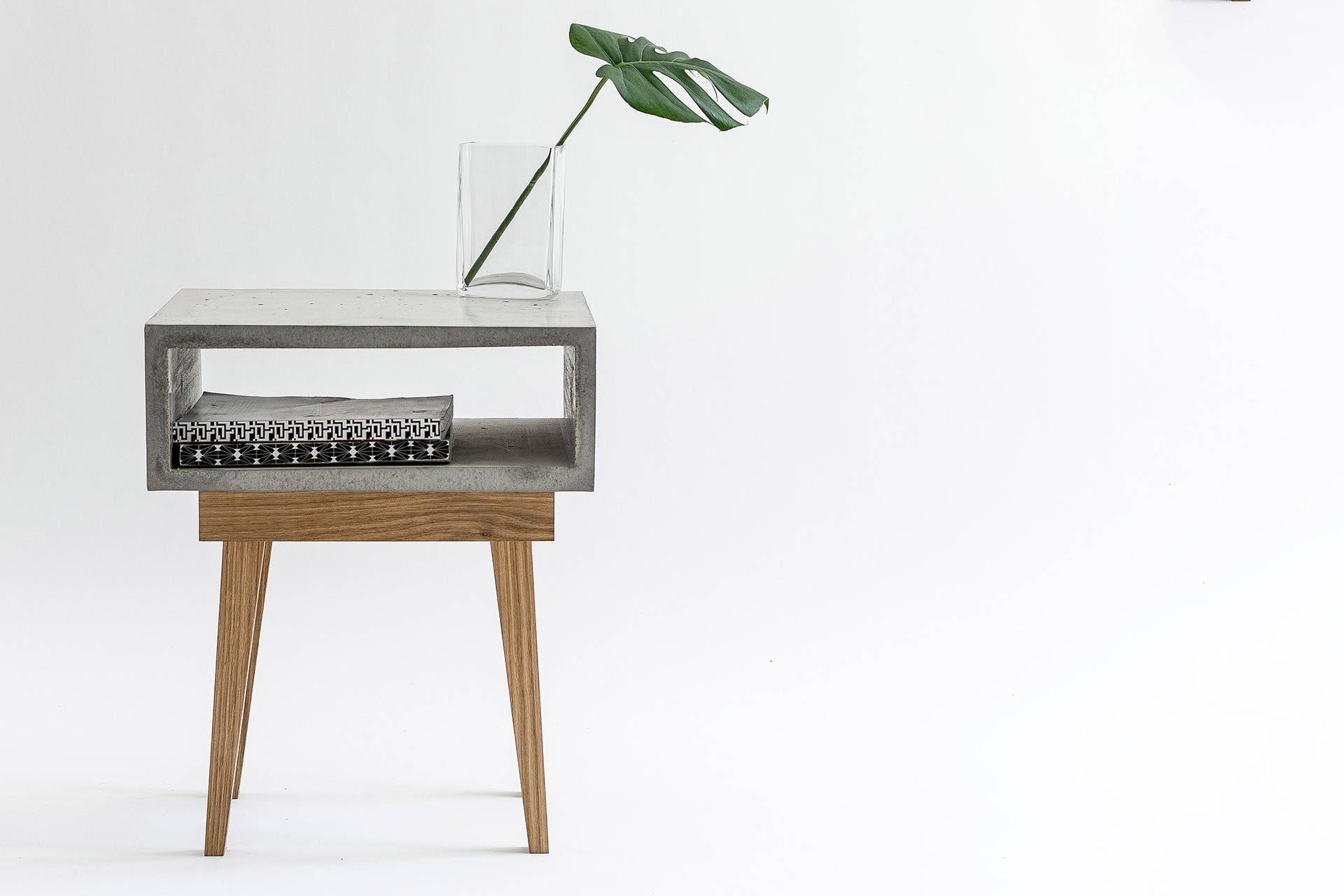 Concrete Bedside Table With Solid Oak Legs Nightstand Etsy