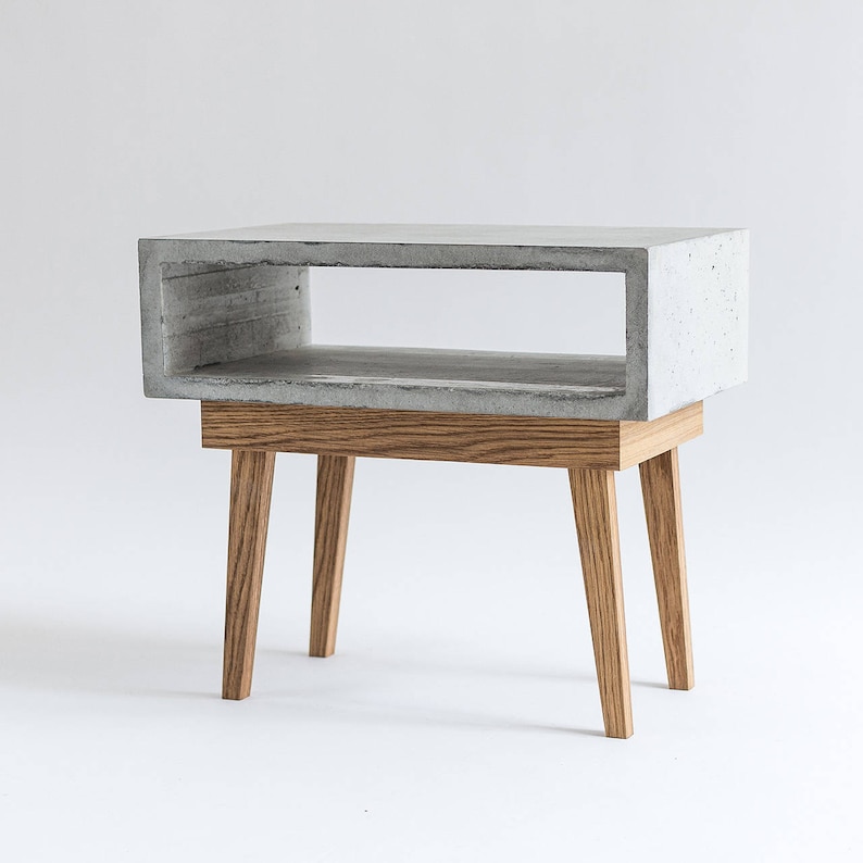 Concrete Bedside Table With Solid Oak Legs Nightstand Etsy
