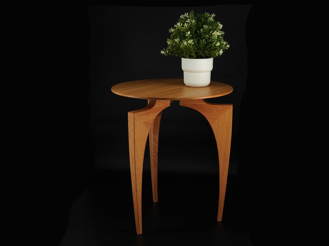 Solid Oak Round End Table – Handmade Wooden Nightstand – Minimalist ...