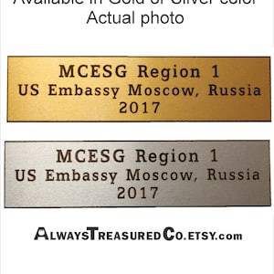 Aluminum 2 x 2 -to- 10 inch INDOOR grade gold or silver satin finished aluminum- Personalized Engraved #Am Anod /Black 8 lines16 words inch.