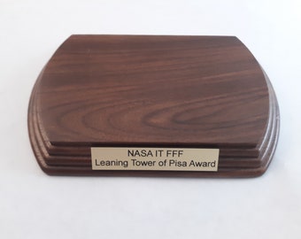 walnut 5-7/8 x 3-7/8 x 3/4 inch BLACK or NATURAL Walnut finish Display Stand Project Base,  [engraved TropPlt Option NotAttached] .7x2.5