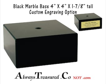 4 x 4 x 1-7/8 inch Black Marble - Project Base Stand with mounting hole - Trophy - Statue - Doll - Engraved Plate Option AM/AL BCB08