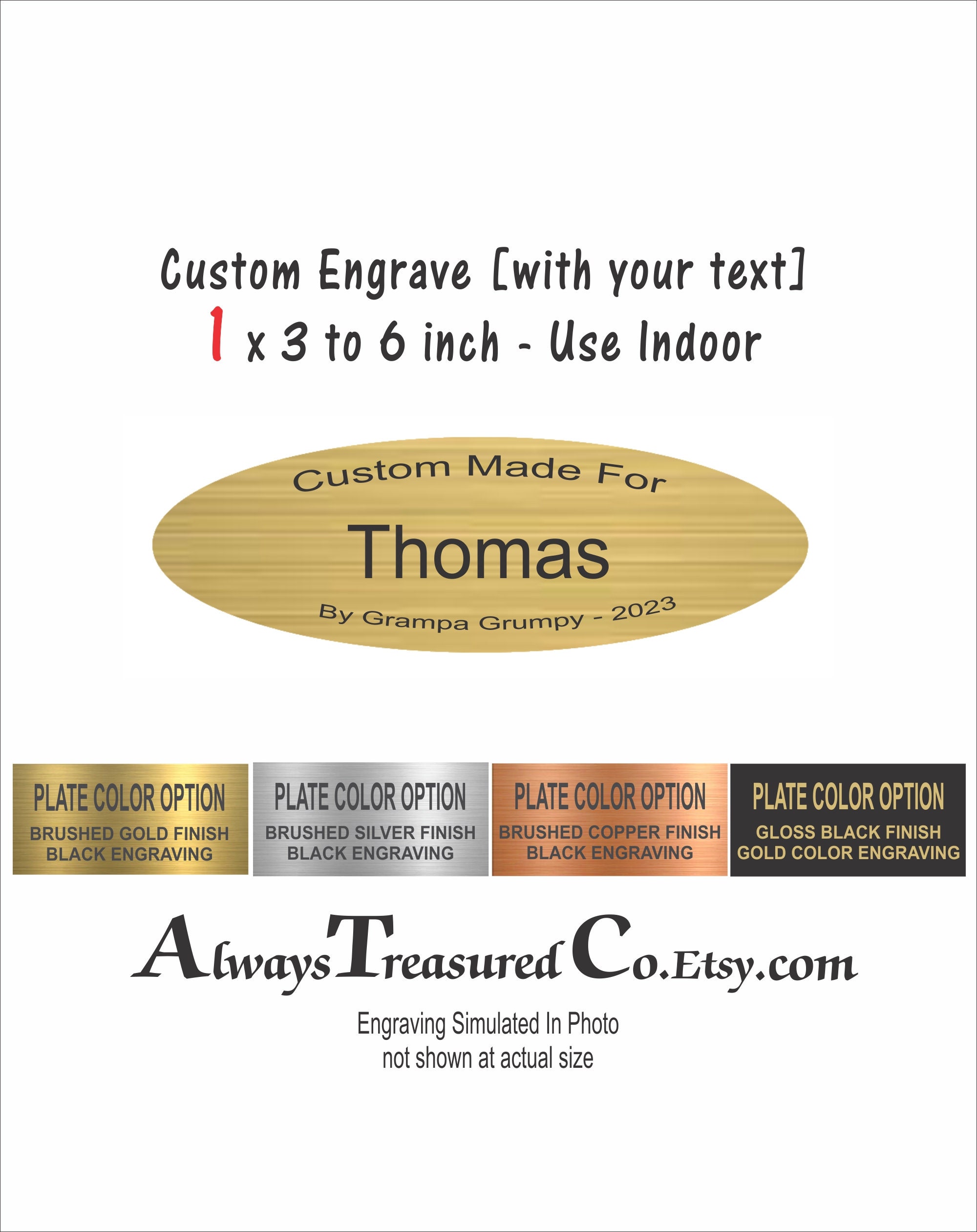 acrylic plastic 1 x 3 to 6 inches / Personalized Engraved Plate - Flexible INDOOR grade sign label trophy plate #Trophy Oval