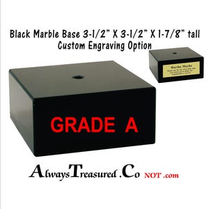 3-1/2 x 3-1/2 x 1-7/8 inch Black Marble Project Base Stand with mounting hole - Trophy - Statue - Doll - Engraved Plate Option AM B6 GRADE A