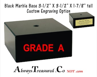 3-1/2 x 3-1/2 x 1-7/8 inch Black Marble Project Base Stand with mounting hole - Trophy - Statue - Doll - Engraved Plate Option AM B6 GRADE A