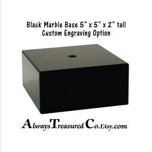 5 x 5 x 2 inch Black marble, Project Base Stand with mounting hole, Trophy, Statue, Doll, Engraved Plate Option BCB10  4 grades