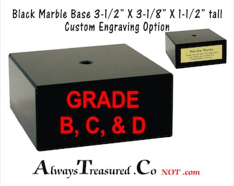 B 3-1/8 x 3-1/8 x 1-1/2 inch Black Marble Project Base Stand with mounting hole Trophy Statue Engraved Plate Option AM B4 GRADES B/C/D