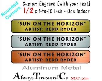 Aluminum * 1/2 x 1 -to- 10 inch Personalized Engraved Plate  INDOOR grade pet id taken by satin finish ANOD/eng BLACK rounded corners
