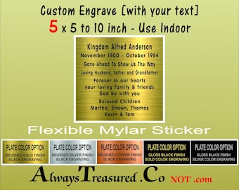 Mylar Sticker 5 x 5 to 10 inches / Personalized Engraved Plate - Flexible INDOOR grade sign label  #Mylar Sticker Square