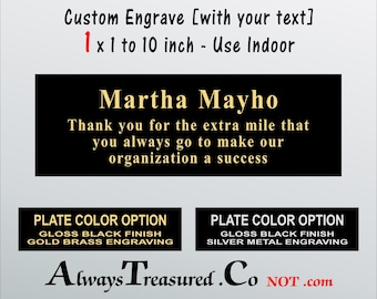 Aluminum 1 x 1 to 10 inch / Personalized Engraved Plate INDOOR grade Gloss Black with gold or silver engraving, 4lines@8WordsPerInch