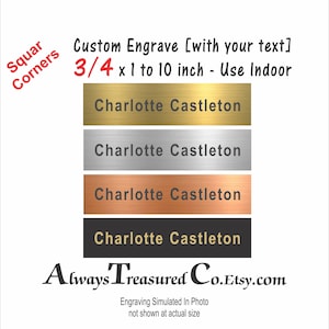 acrylic plastic 3/4 x 1 to 10 inches / Personalized Engraved Plate - Flexible INDOOR grade sign label trophy plate #Trophy Square