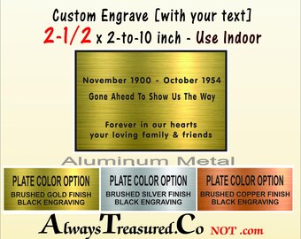 Aluminum 2.5 x 2 -to- 10 inch Personalized Engraved Plate INDOOR USE satin finish label Trophy Customized Memorial Fantasy Sports Tag  [AM]