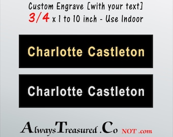 Aluminum 3/4 x 1 -to- 10 inch  Personalized Engraved Plate INDOOR grade Gloss Black with gold or silver engraving Custom Engraved Signs