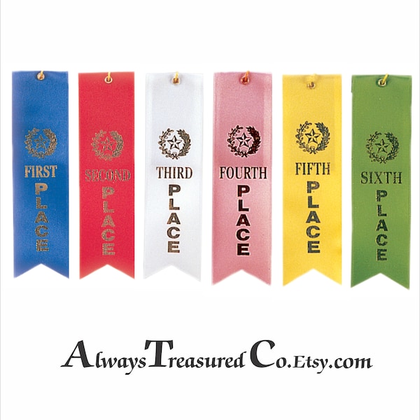 Carded Satin Award Ribbon with String, 8 inch - 1st / 2nd / 3rd / 4th / 5th / 6th / 9th / 10th / Participant / each [RiB0x]