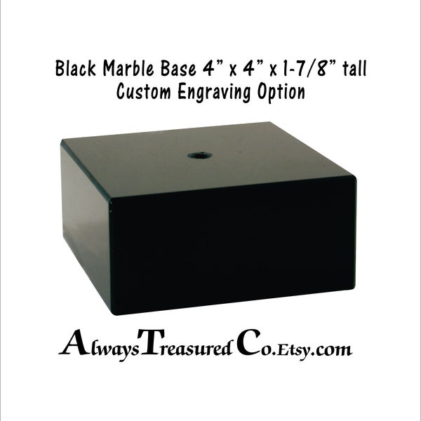 Marbre noir 4 x 4 x 1-7/8 po. - Base du projet avec trou de fixation - Trophée - Statue - Poupée - Option plaque gravée #BCB8 anodalum