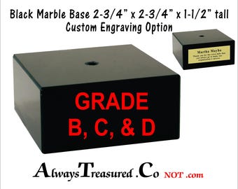 B 2.75 x 2.75 x 1.5 inch Black Marble Project Base Stand with mounting hole Trophy - Statue - Doll  Engraved Plate Option AM B2 GRADES B/C/D