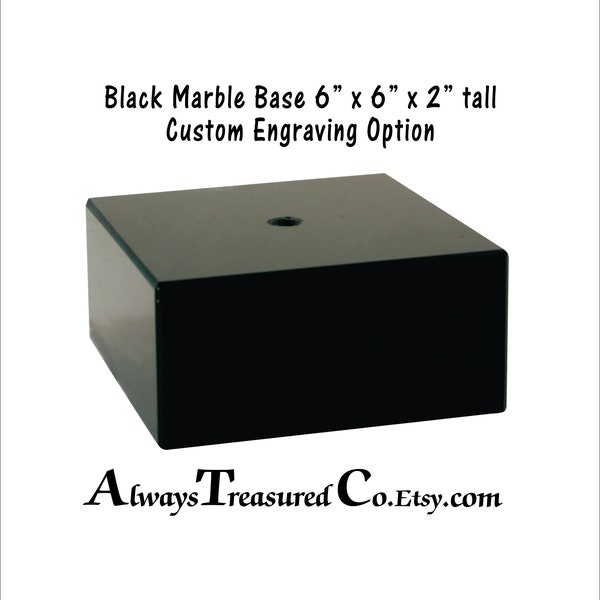 Marbre noir 6 x 6 x 5 cm - Support de base avec trou de fixation - Trophée - Statue - Poupée - Option plaque gravée #BCB12 4 qualités