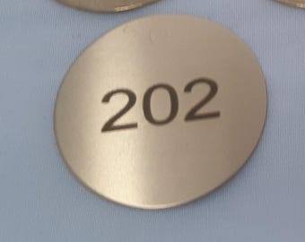 NO HOLE BRASS tags, 1-1/2 inch, raw brass .02" thick - adhesive back - custom engraved