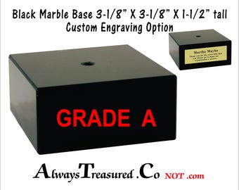 3-1/8 x 3-1/8 x 1-1/2 inch Black Marble - Project Base Stand with mounting hole Trophy Statue Doll - Engraved Plate Option AM B4 GRADE A
