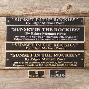 Aluminum 1 x 1 to 12 inch / Personalized Engraved Plate INDOOR grade Gloss Black with gold or silver engraving, 4lines@8WordsPerInch