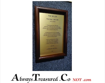 6.4 X 9.5 inch Personalized Walnut Framed Engraved Wall Plaque, Logo/Art option - gold or silver satin finished engraved aluminum plate,