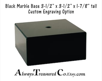 3-1/2 x 3-1/2 x 1-7/8 inch Black Marble Project Base Stand with mounting hole - Trophy - Statue - Doll - Engraved Plate Option BCB6 anodalum