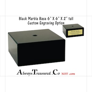 6 x 6 x 2 inch Black Marble - Project Base Stand with mounting hole - Trophy - Statue - Doll - Engraved Plate Option AM/AL BCB12 image 1