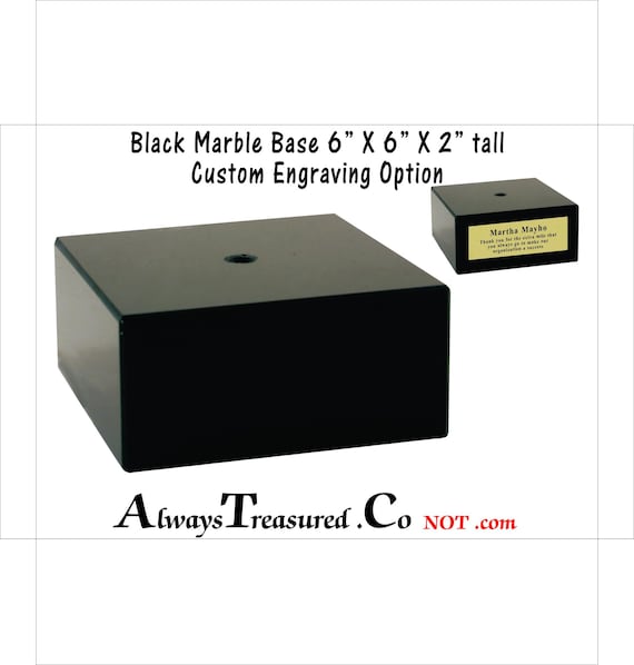 6 x 6 x 2 inch Black Marble - Project Base Stand with mounting hole - Trophy - Statue - Doll - Engraved Plate Option AM/AL BCB12